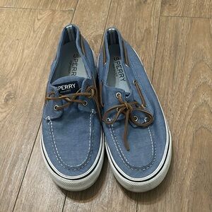 Sperry Blue and Brown Boat Shoes with Canvas Upper